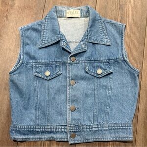 Vintage Vivaldi Denim Vest Women’s Small Cropped 90s Jean Vest Blue Button Up